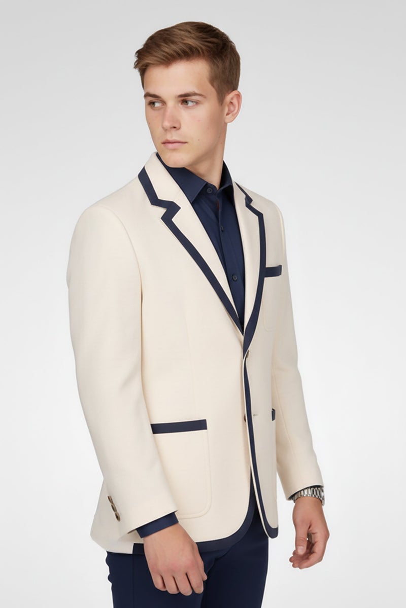 GANT Men Regular Fit Solid Semi Formal Blazer, Cream - Image 5